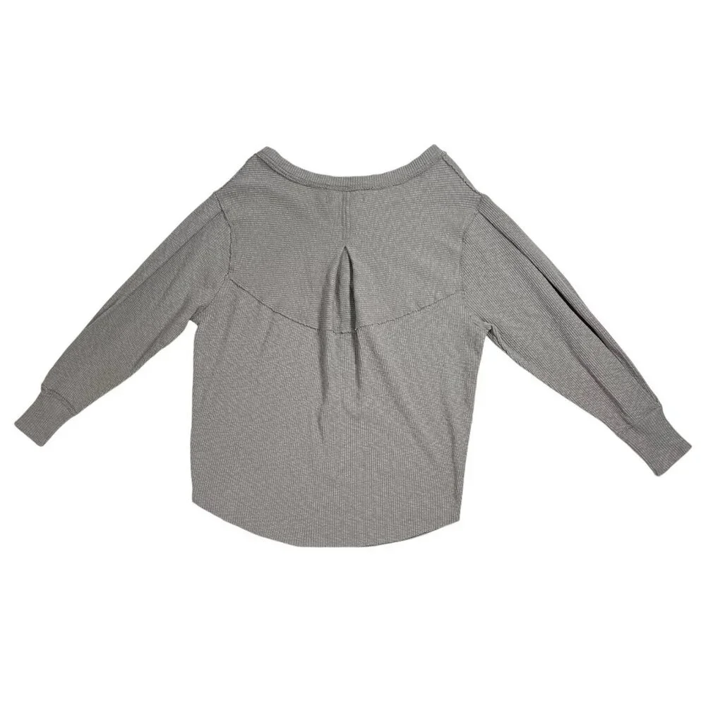 We The free people Sweatshirt Thermal Gray Ribbed Knit Size XS Buffy Sleeves - Picture 3 of 10